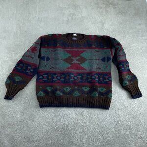 Vintage Kenneth Gordon XL Handknit Sweater 100% Virgin Wool Multicolor 5427